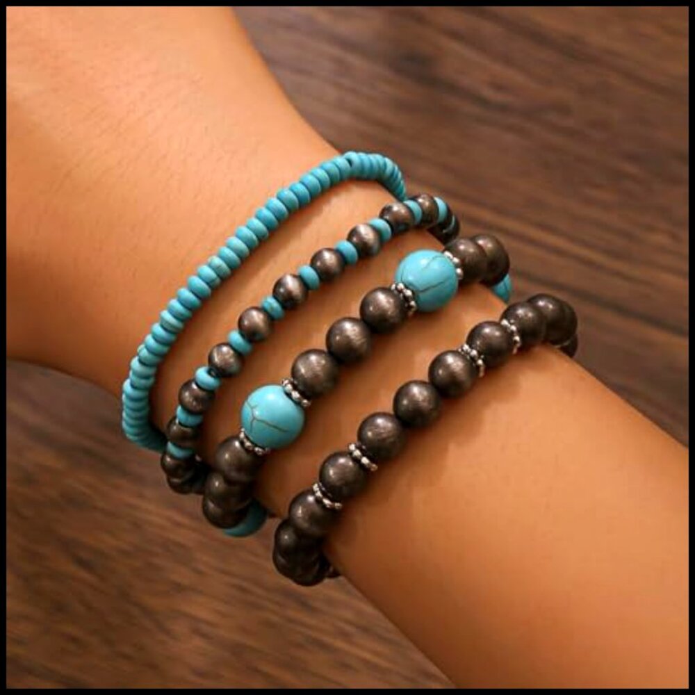 Boho Turquoise Stretch Bracelet Stackable Vintage… - image 2